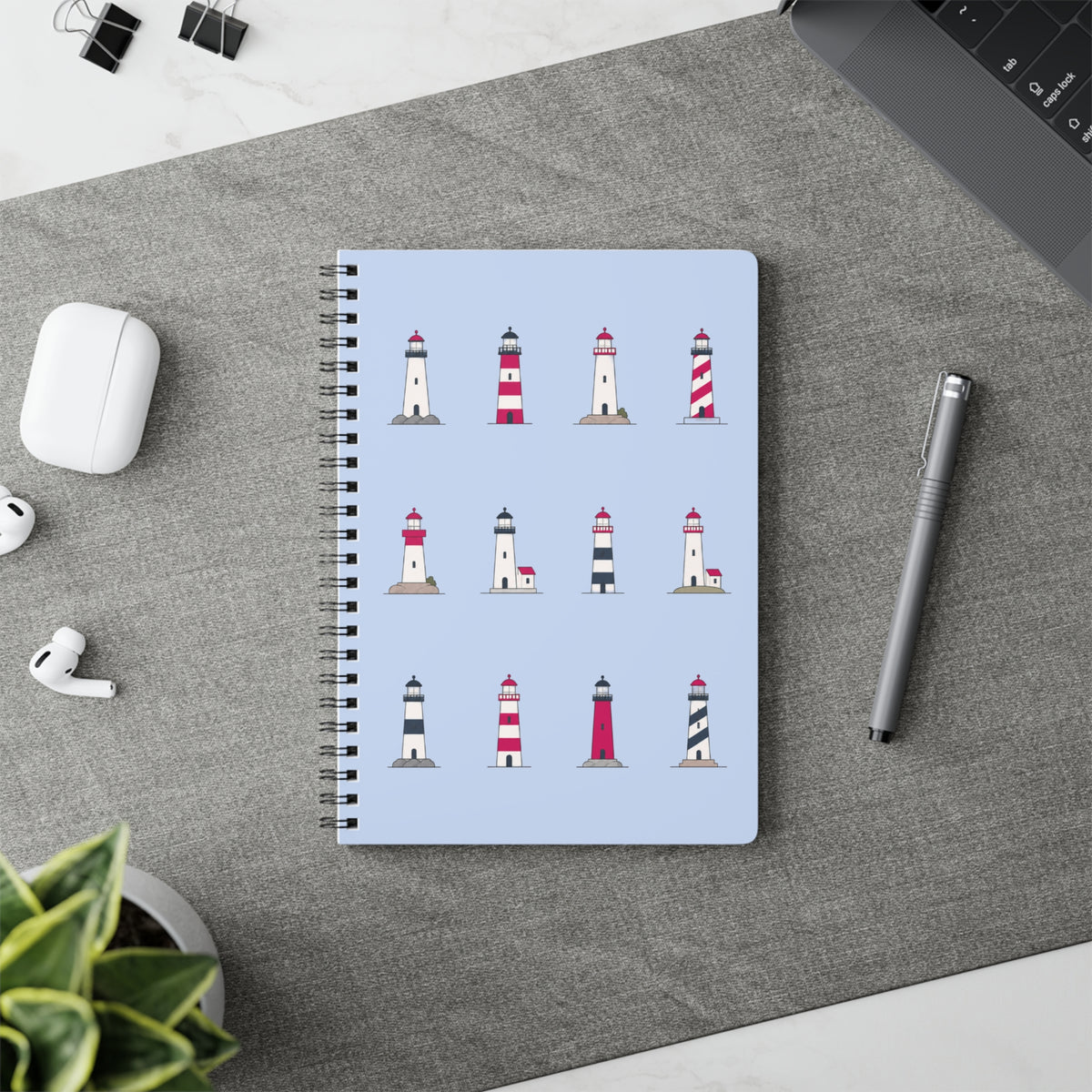 Lighthouse Pattern A5 Spiral Notebook - Blue