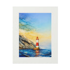 Lighthouse Seascape Alcohol Ink-Style Art Print with Passepartout Frame