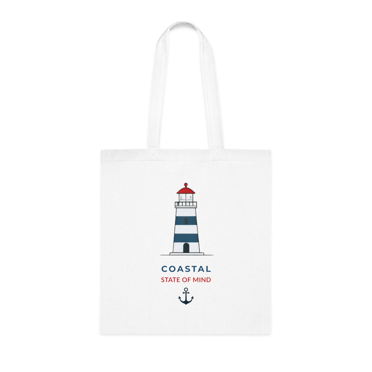 "Coastal State of Mind" Cotton Tote,  Nautical Lighthouse Beach Bag