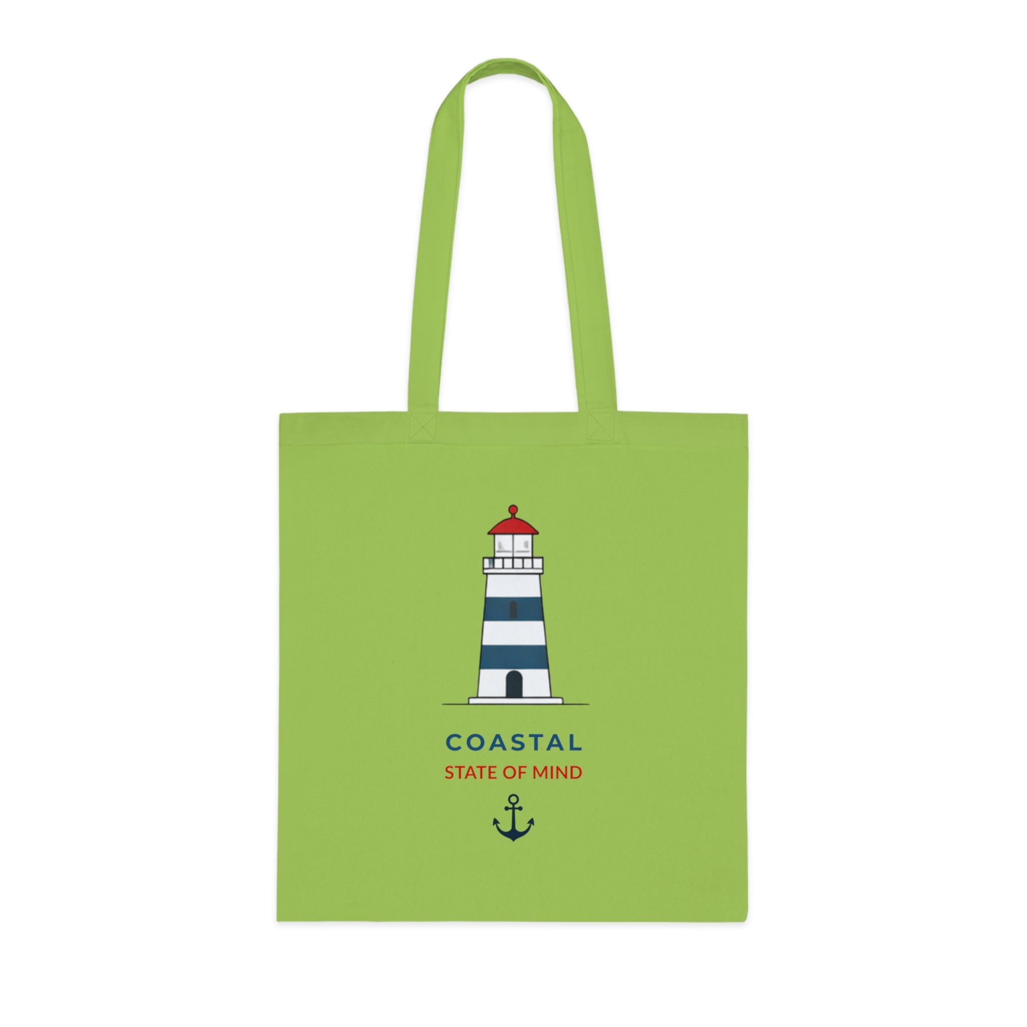 "Coastal State of Mind" Cotton Tote,  Nautical Lighthouse Beach Bag