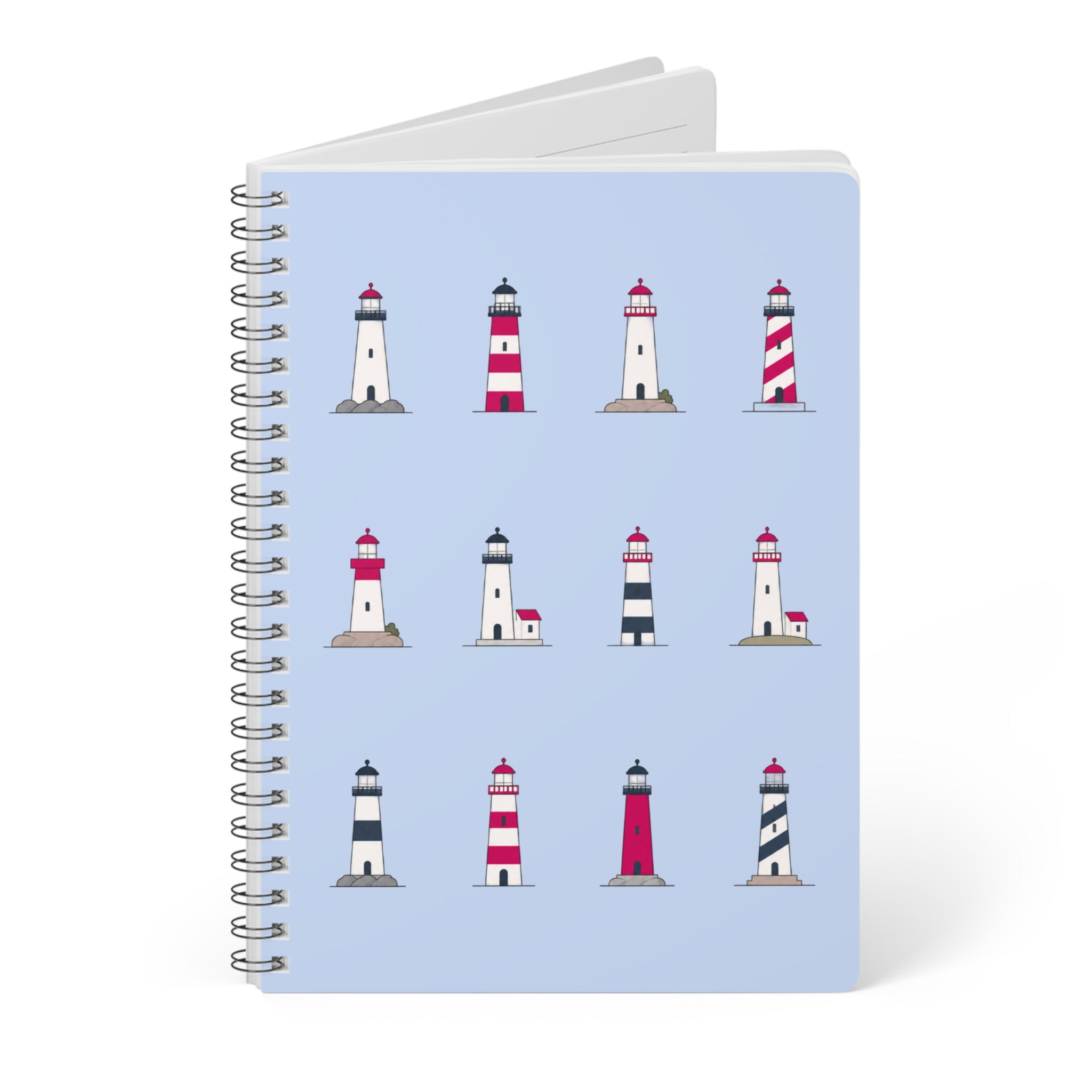 Lighthouse Pattern A5 Spiral Notebook - Blue