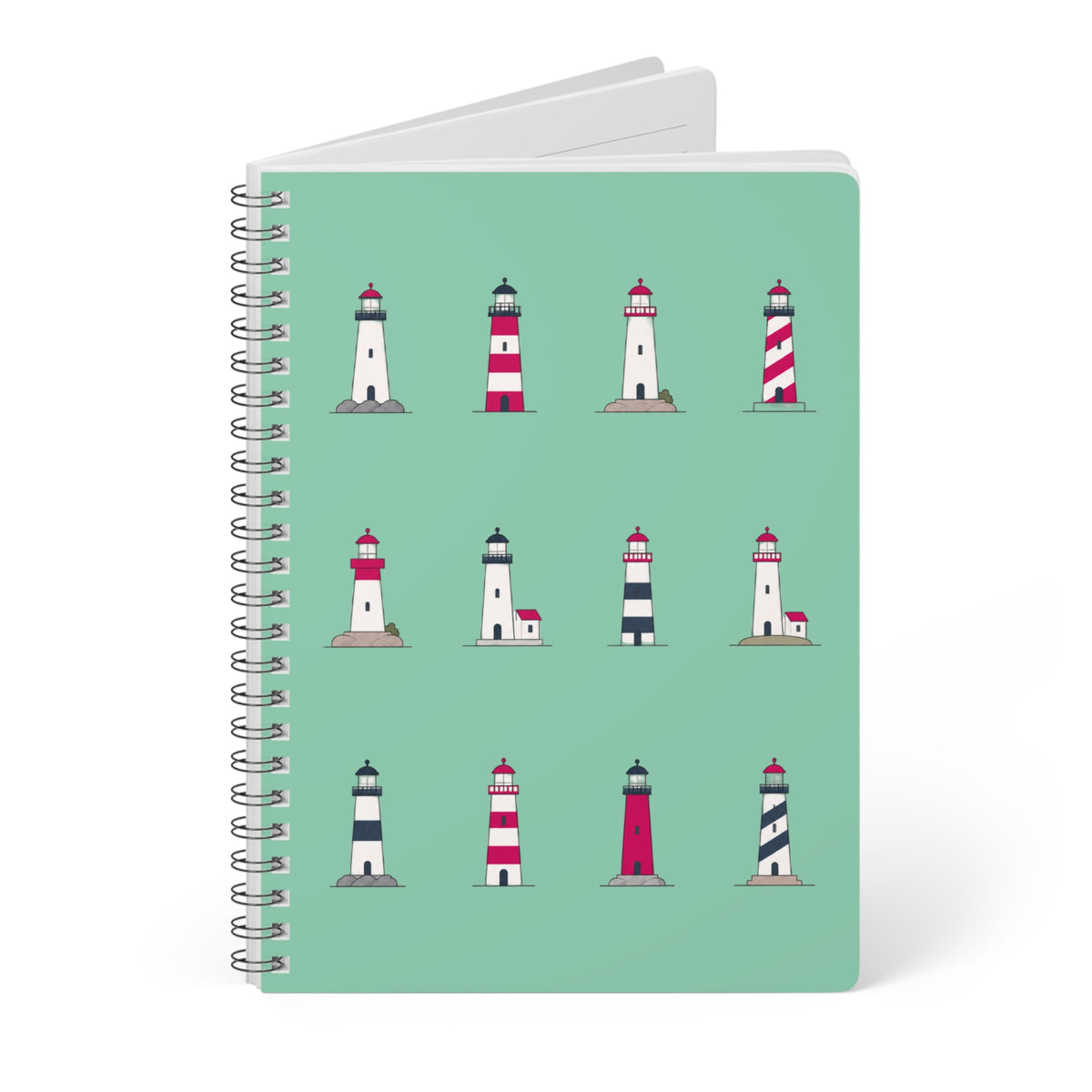 Lighthouse Pattern A5 Spiral Notebook - Green