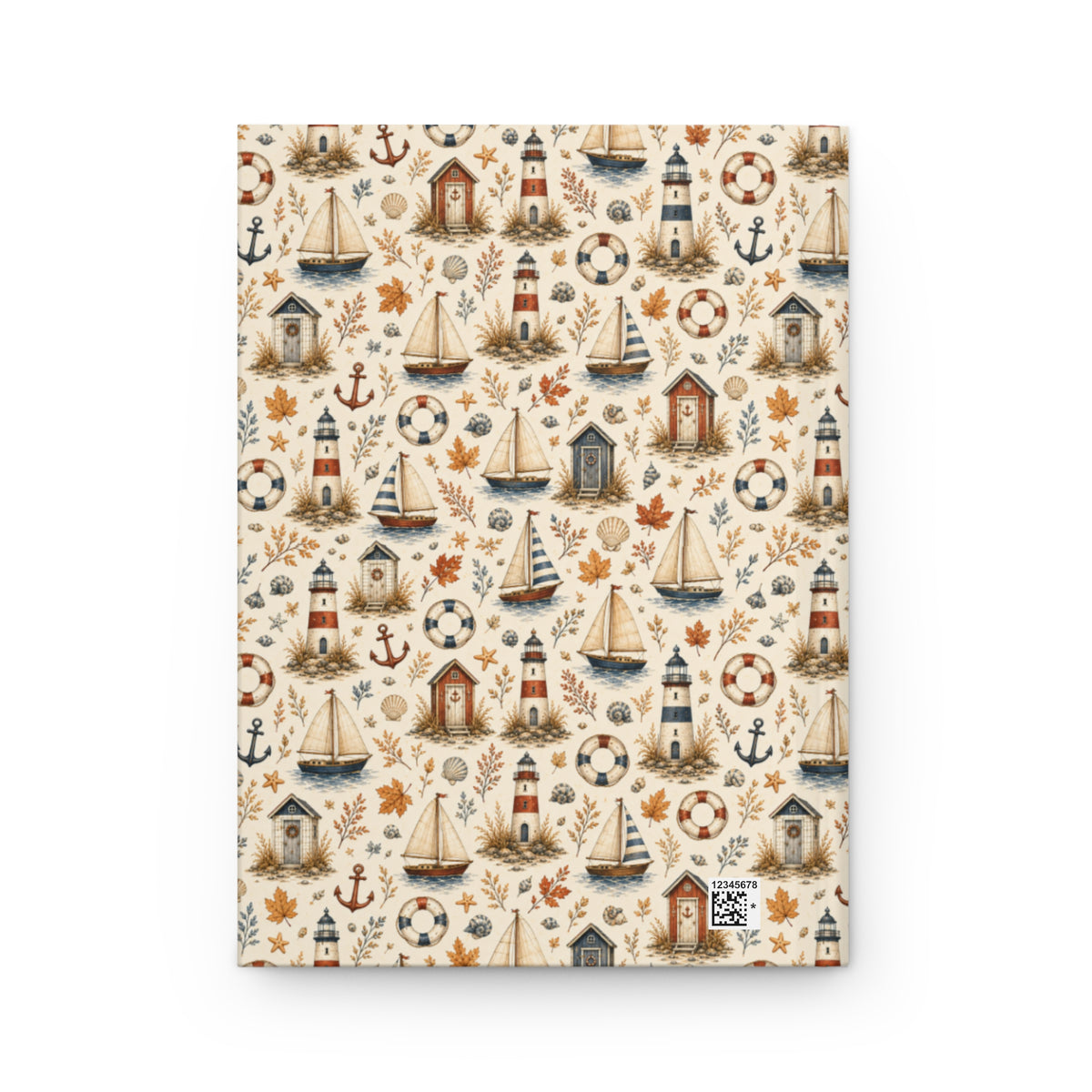 Autumn Coastal Hardcover Journal, Lined Nautical Notebook with Lighthouses and Sailboats