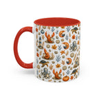 Autumn Coastal Pattern Coffee Mug, Fall Sea Creatures & Leaves (11/15oz)
