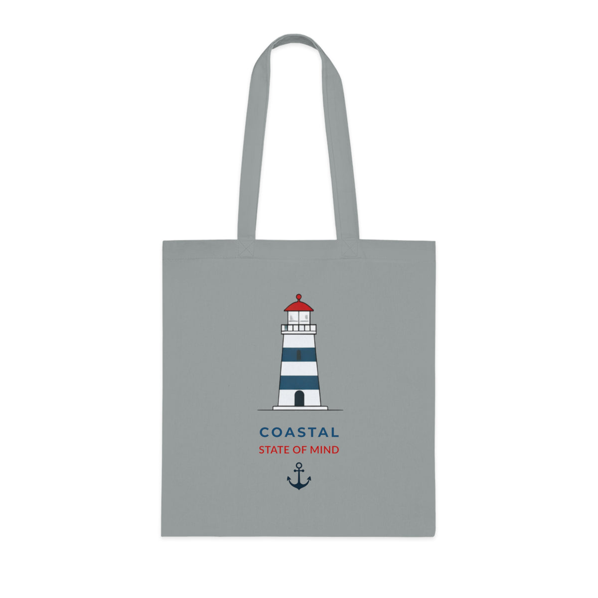 "Coastal State of Mind" Cotton Tote,  Nautical Lighthouse Beach Bag