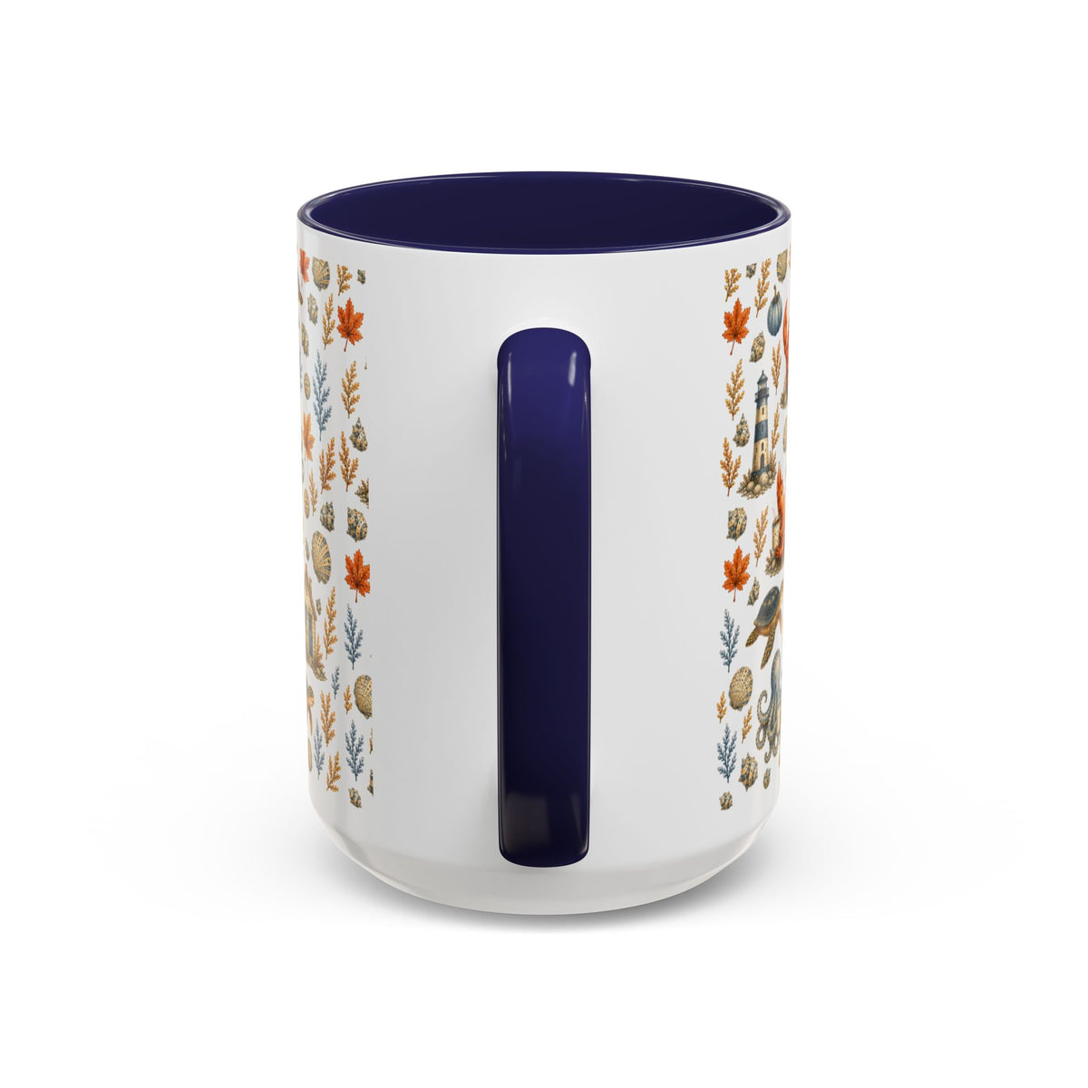 Autumn Coastal Pattern Coffee Mug, Fall Sea Creatures & Leaves (11/15oz)