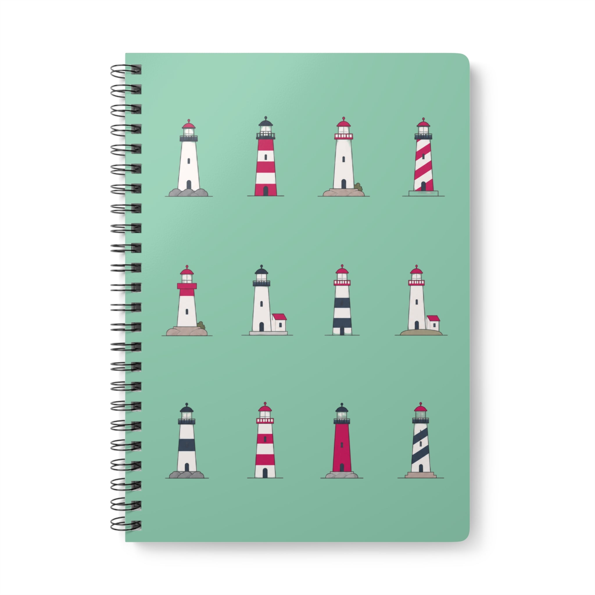 Lighthouse Pattern A5 Spiral Notebook - Green