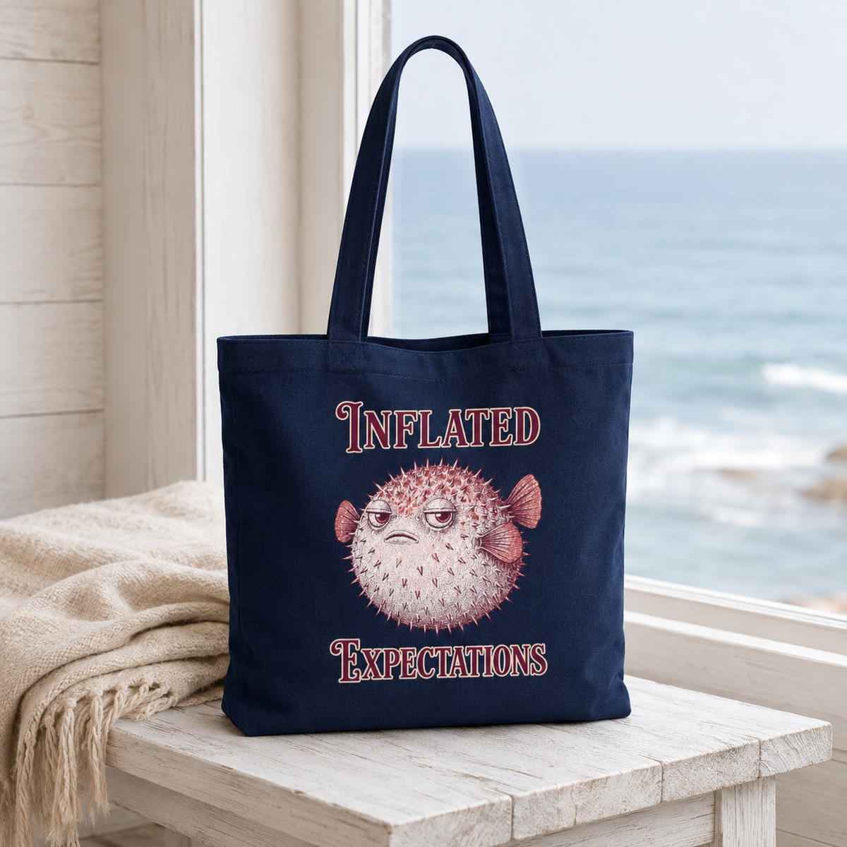 "Inflated Expectations" Pufferfish Tote Bag