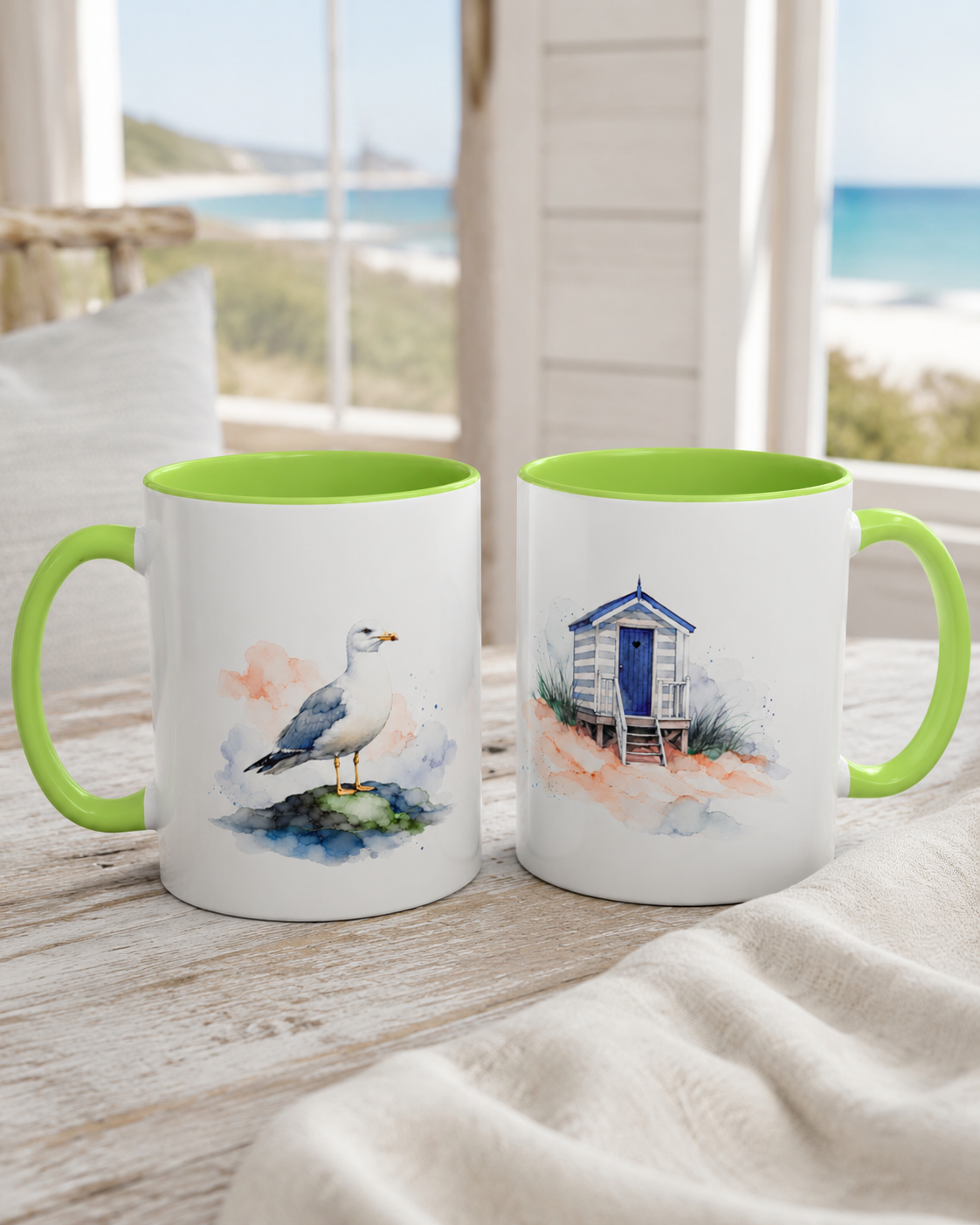 Beach Hut and Seagull Ceramic Mug