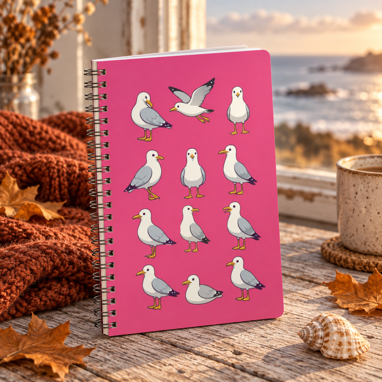 Seagull Pattern A5 Spiral Notebook — Pink