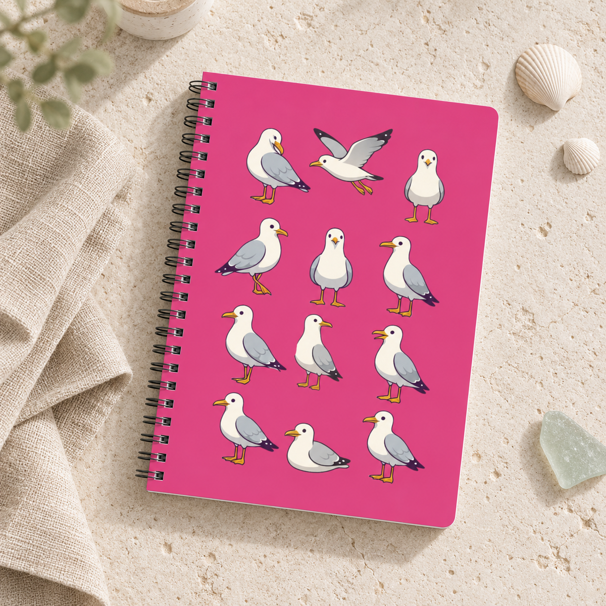Seagull Pattern A5 Spiral Notebook — Pink