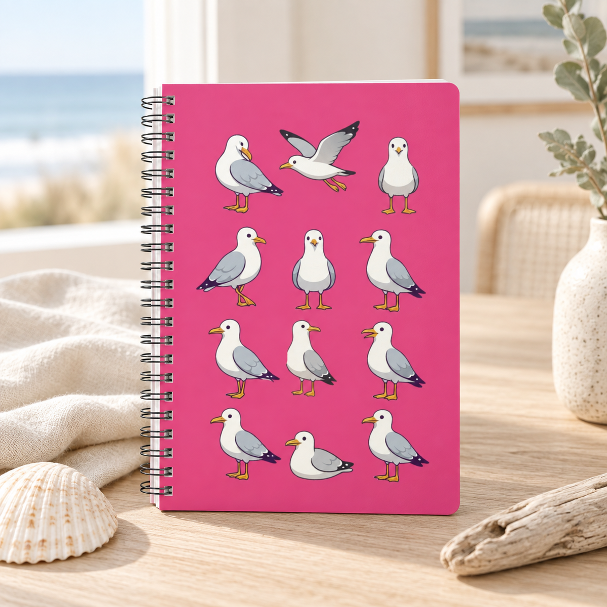 Seagull Pattern A5 Spiral Notebook — Pink