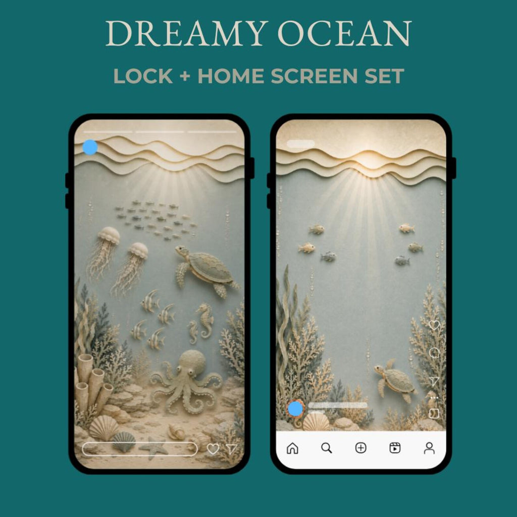 Dreamy Ocean Phone Wallpaper Set, Coastal Lock & Home Screen